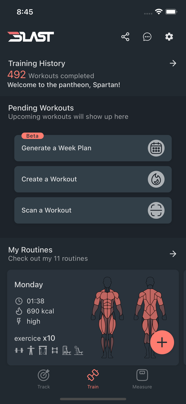 Creating a new workout from the home screen
