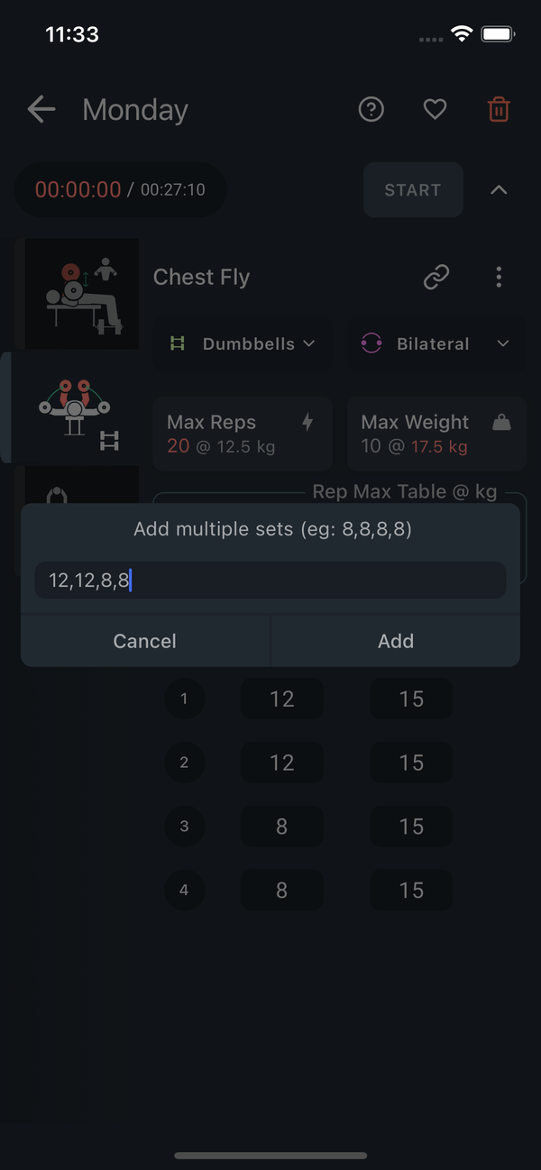 Add multiple sets at once